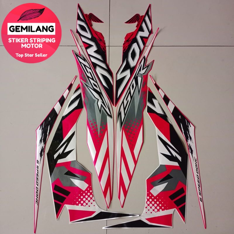 Original Asli Striping Decal Polet Sticker  Honda sonic 150 2017 pink putih list body motor standar 