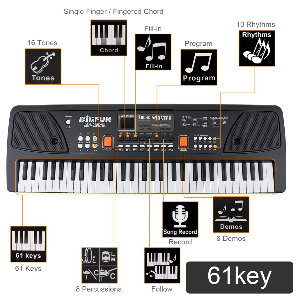 Keyboard Piano Elektronik Digital 49 / 61 Kunci 16 Nada Dengan Mikrofon Untuk Hadiah Anak