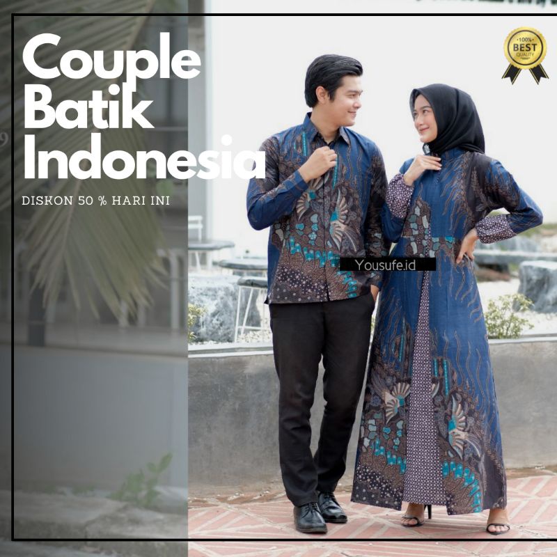 Couple Pasangan Batik Gamis Muslimah Kemeja lengan Panjang Pendek Terbaru Halus Tidak Menerawang Nyaman Tidak Luntur Diskon Gede Couple01merak