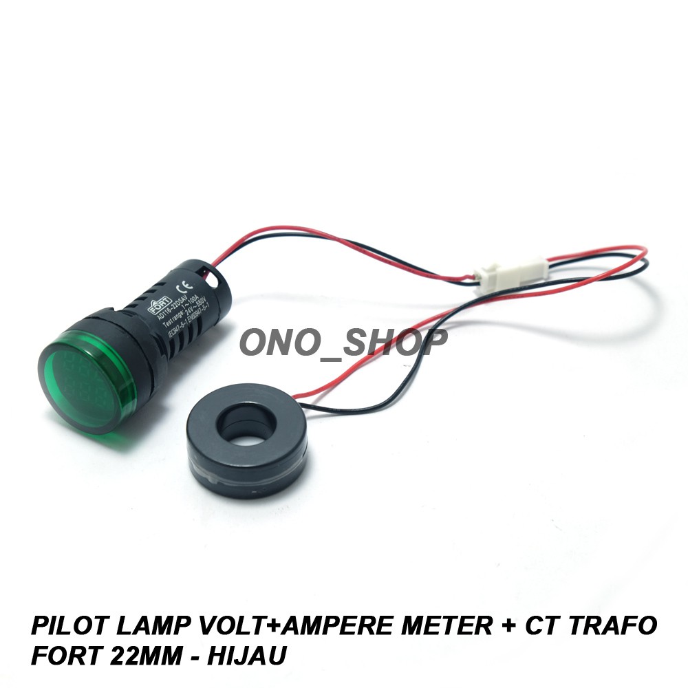Pilot Lamp Volt+Ampere Meter + CT Trafo FORT 22mm - Hijau