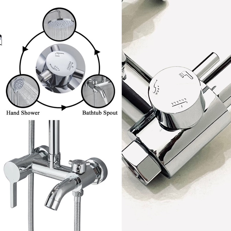 HS330 Shower Tiang Column Set Mandi Kran Panas Dingin Mixer Chrome