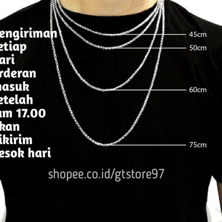 [KODE PRODUK QM8V94063] Kalung Pria Titanium Anti Karat Asli Gold Emas Putih Silver Perak Bulat Kalo