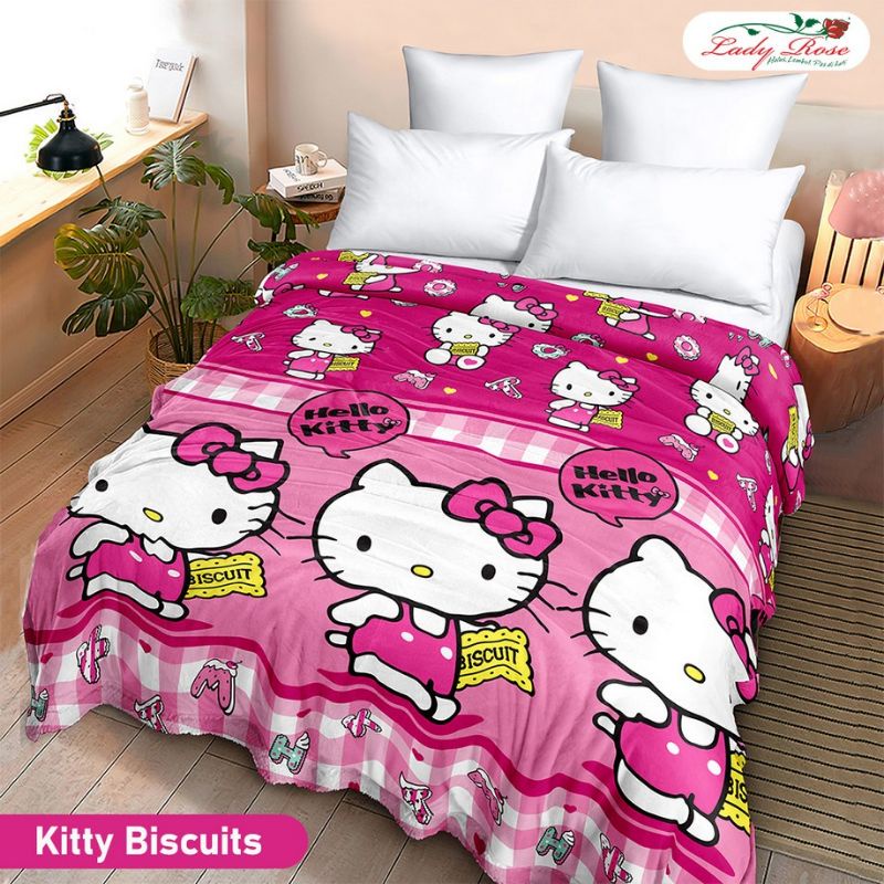 Selimut LADY ROSE Bulu Halus Murah / Blanket Anti Luntur Motif Kitty Biscuit 160x200