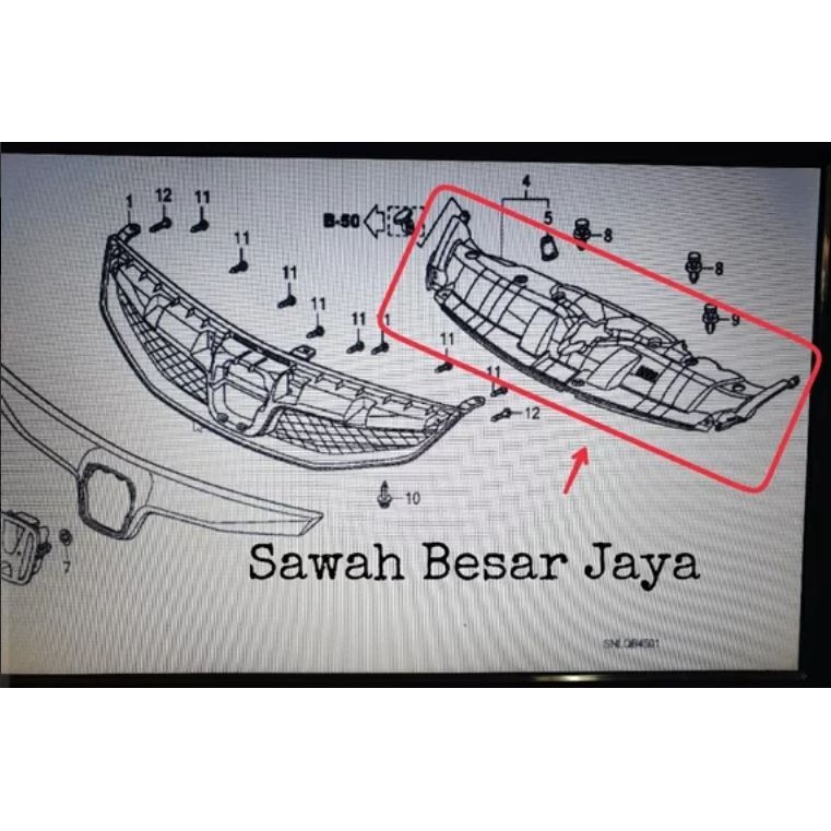 Cover Base Grill Grille Tutup Plastik Hitam Atas Radiator Civic FD Original Orisinil Honda 2007 2008