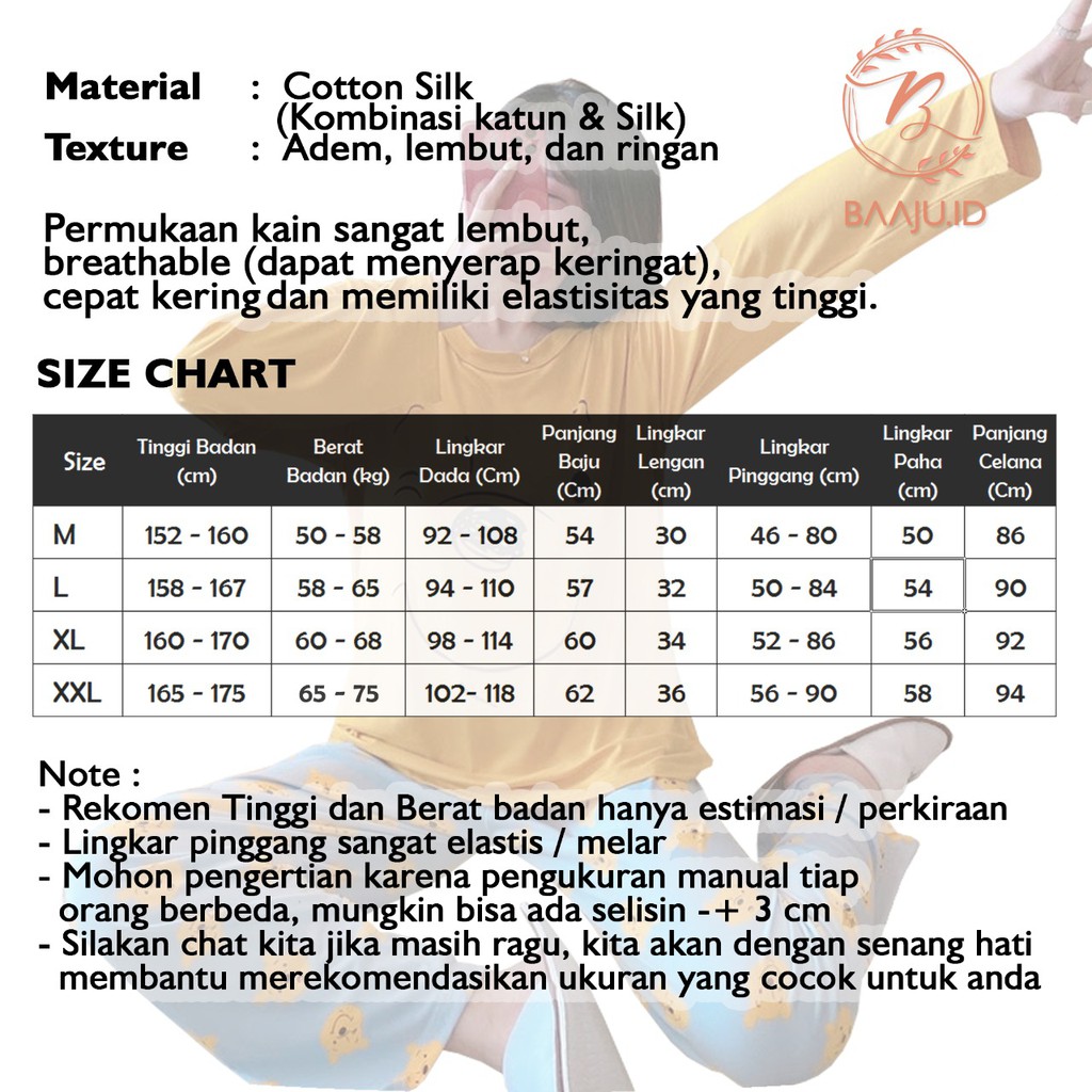 Baaju.id Set Piyama Import Baju Tidur  Lengan Panjang Celana Panjang Baju Tidur Wanita KR1002-1