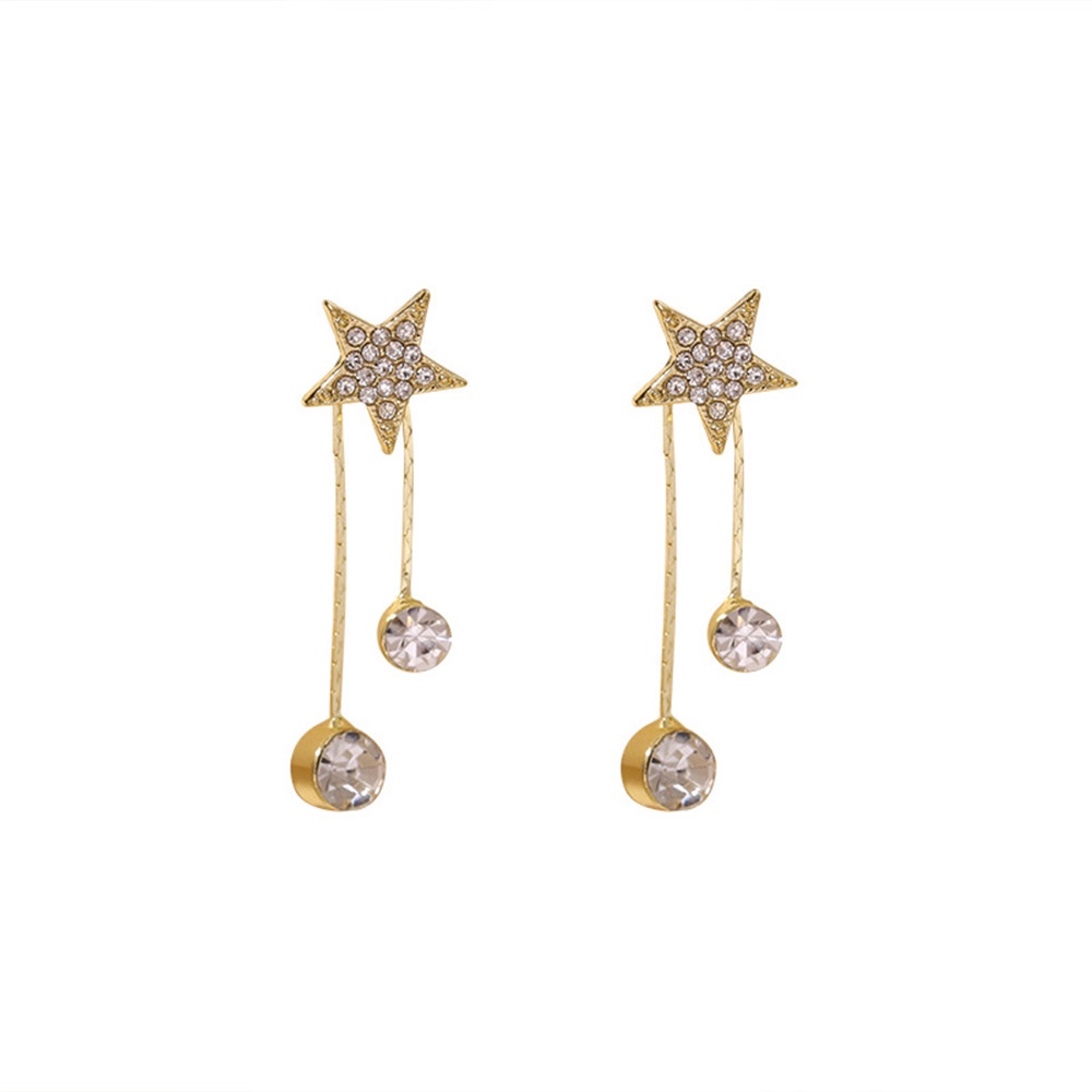 【aaoottuuoo5.id】woman fashion retro elegant Zircon bow star tassal chain earring ear stud jewelry