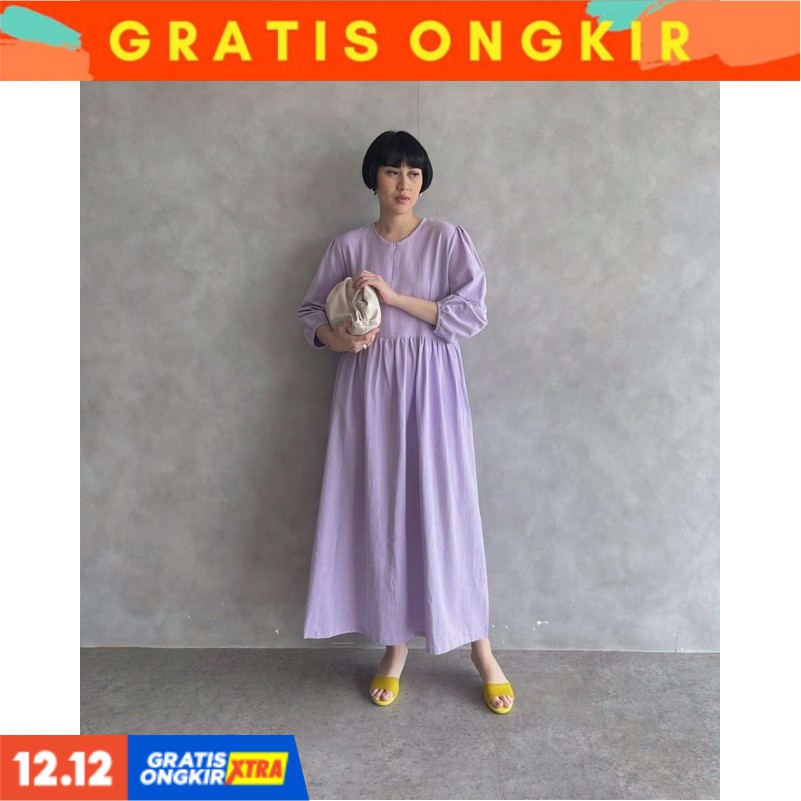 DRESS KASUAL WANITA MURAH STYLE KEKINIAN / TRICK & TRICKY GHIA DRESS LILAC
