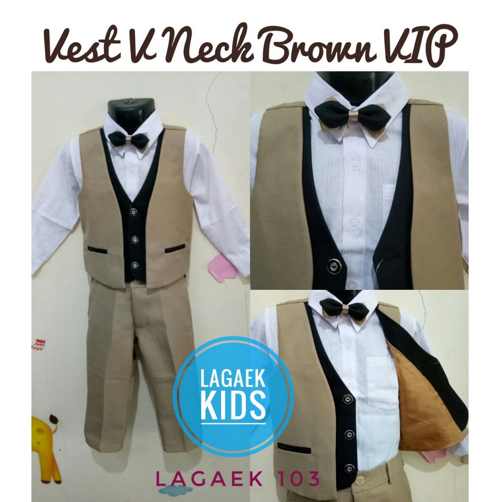 Setelan Vest Anak Laki Lengkap Usia 3 6 9 bulan 1 2 3 4 Tahun Vest GOLD PREMIUM - Setelan Pesta Anak Vest COKLAT Gold Tuxedo