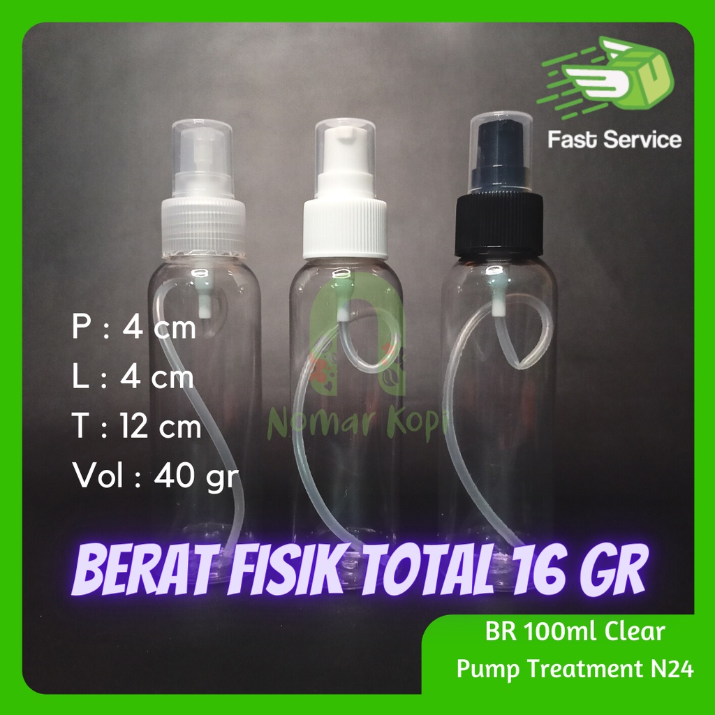 BOTOL CLEAR 100ML BR PUMP TREATMENT PET TEBAL SERUM KOSMETIK