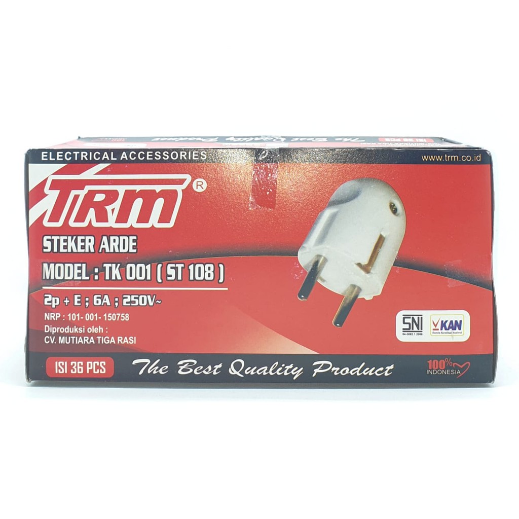 @36 Pcs (1 Kotak) TRM ST-108P Putih Premium Steker Arde SNI / Colokan Listrik