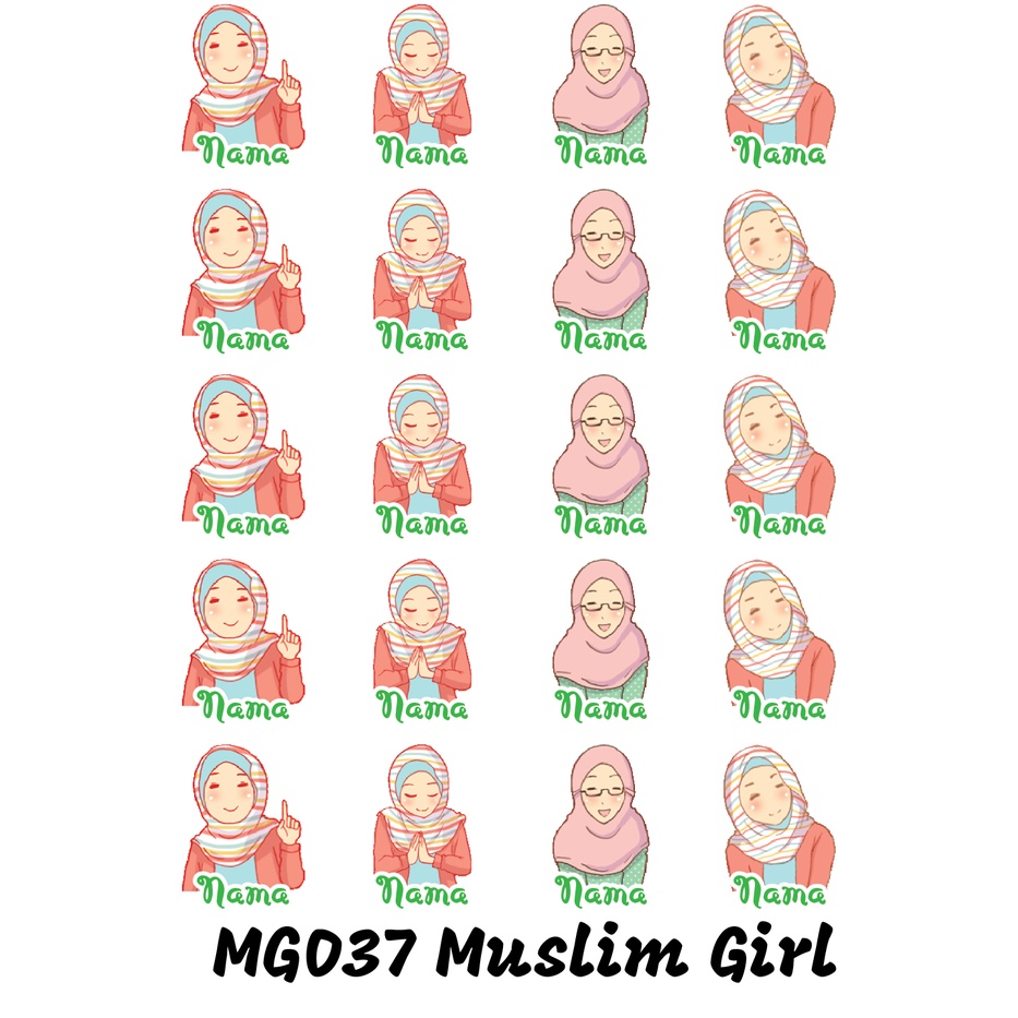 

Sticker Nama Cutting Label Waterproof Tahan Air Muslim Girl 37 (MG037)