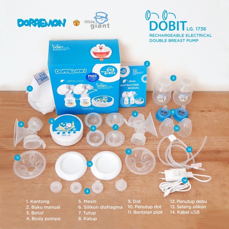 Little Giant Doraemon Dobit Rechargeable Electrical Double Breast Pump - Pompa Asi