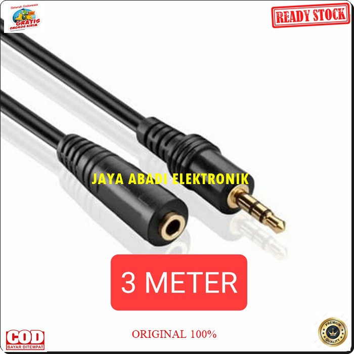 G475 ORIGINAL Kabel Audio sambungan Extension 3.5 mm 3 meter cable sound system suara male female cewe cowo jack jek perpanjangan cable G475  Bisa di gunakan segala audio -Jack 3.5mm male to female -Panjang Kabel 3 METER -Jack &amp; Lobang Goldplate