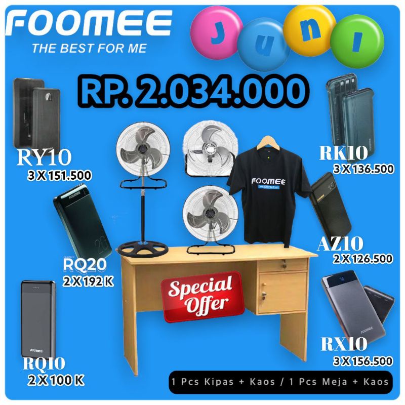 Promo Paket Bundling Free Meja / Kipas + Kaos FOOMEE ( RY10 + RK10 + RQ10 + RQ20 + AZ10 + RX10 ) Bon