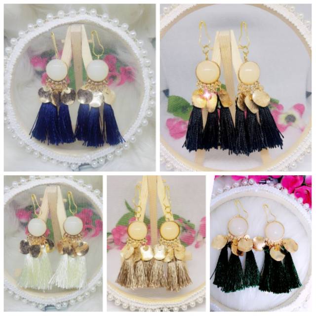 A02 Anting hijab juntai rumbai gold