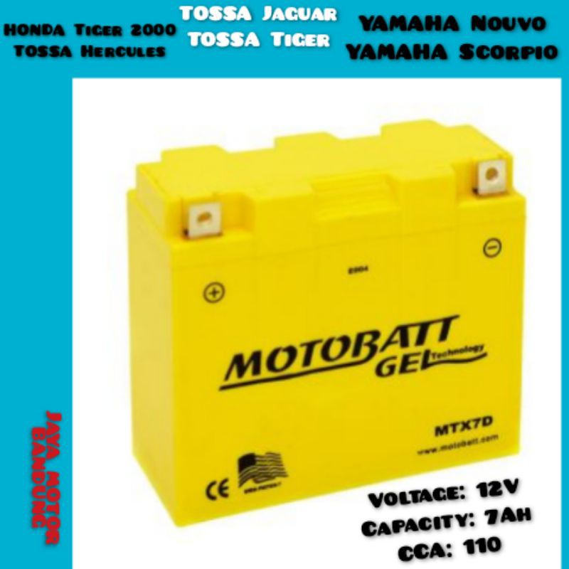 Accu aki Yamaha Scorpio Z Scorpio,Nouvo,Sport 200cc AKI Gel Motobatt MTX7D Tiger 2000,Tiger Revo ORI