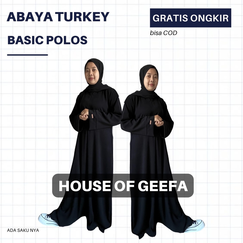 House of Geefa - Abaya Basic Polos Hitam by Ghifara - Abaya Arab Saudi Turkey Turki Bahan Jetblack S