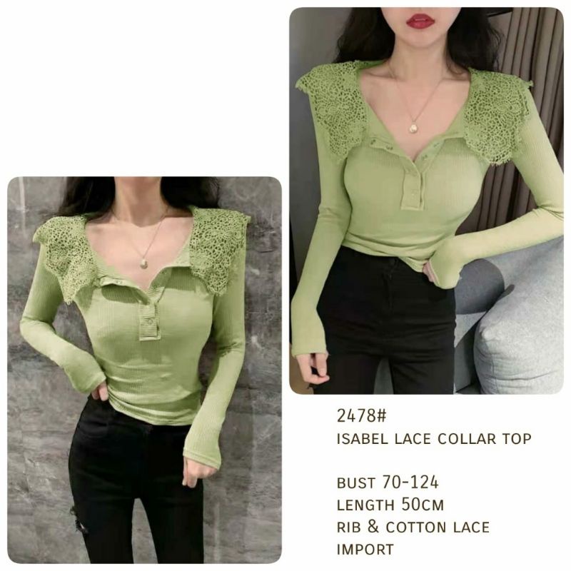 MDLV ~ 2478 Isabel Lace Collar Top Atasan Lengan Panjang Blouse Import Blouse Premium Fashion Import