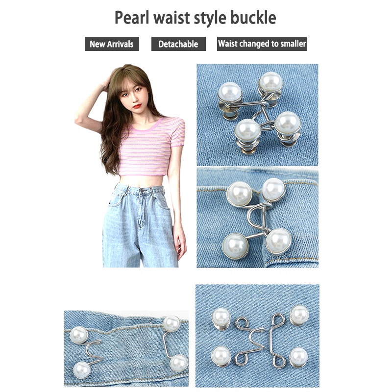 Kancing Jeans Mutiara Adjustable Kancing Pengait Celana Kait Pengecil Lingkar Pinggang Celana Jeans Model Bisa Dilepas-Won