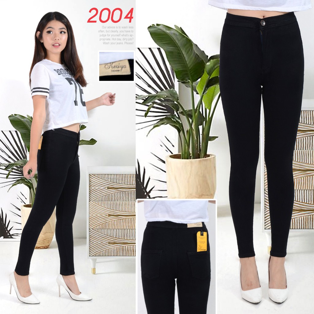 HW Jeans Black Keziya, Celana highwaist jeans high waist