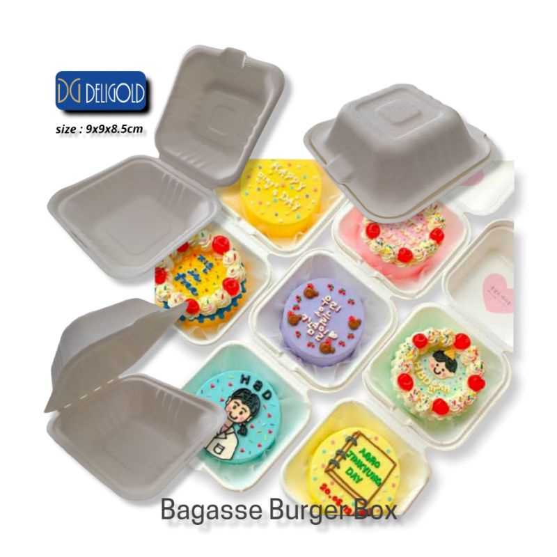 Box Bento Cake 10pcs / Bagasse Burger / Box / Kotak Bento
