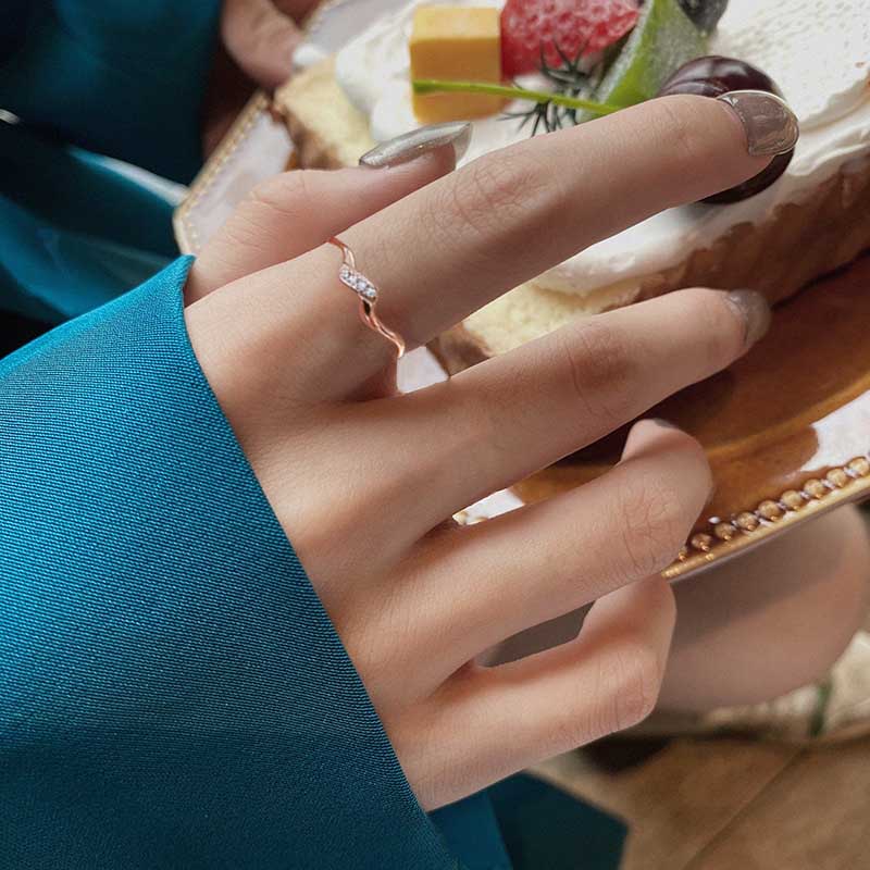 Gaya Korea Sederhana Rose Gold Cincin Berlian Perak S925 Perhiasan Fashion Wanita Kristal Zirkon Pertunangan Pernikahan Rings