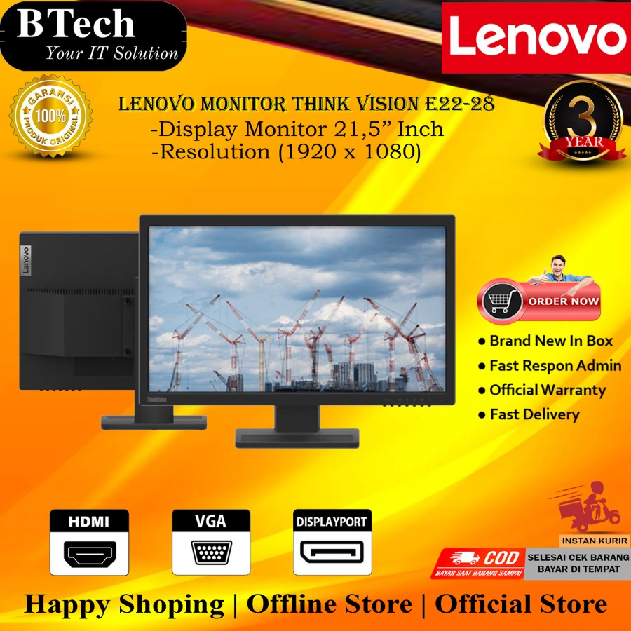 Lenovo ThinkVision E22-28 Monitor 21.5" IPS FHD