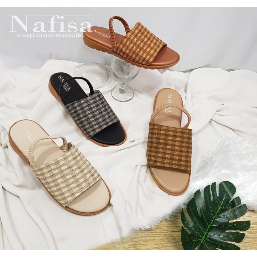 Sandal wanita Empuk Sendal tali wanita Sandal tali belakang Motif kotak Navisa Basic sollection