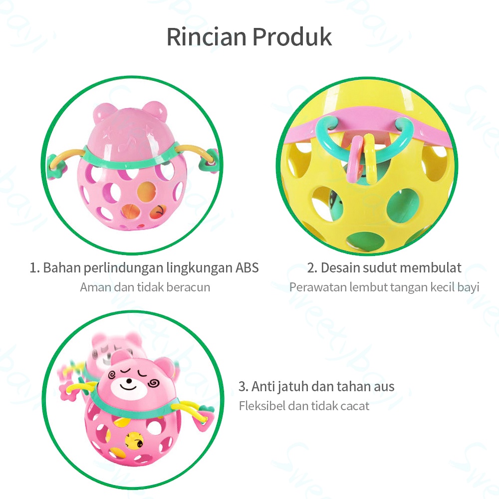 Sweetybayi Bayi Soft Teether Rattle Mainan Anak Handbell Gigitan Molar Silikon