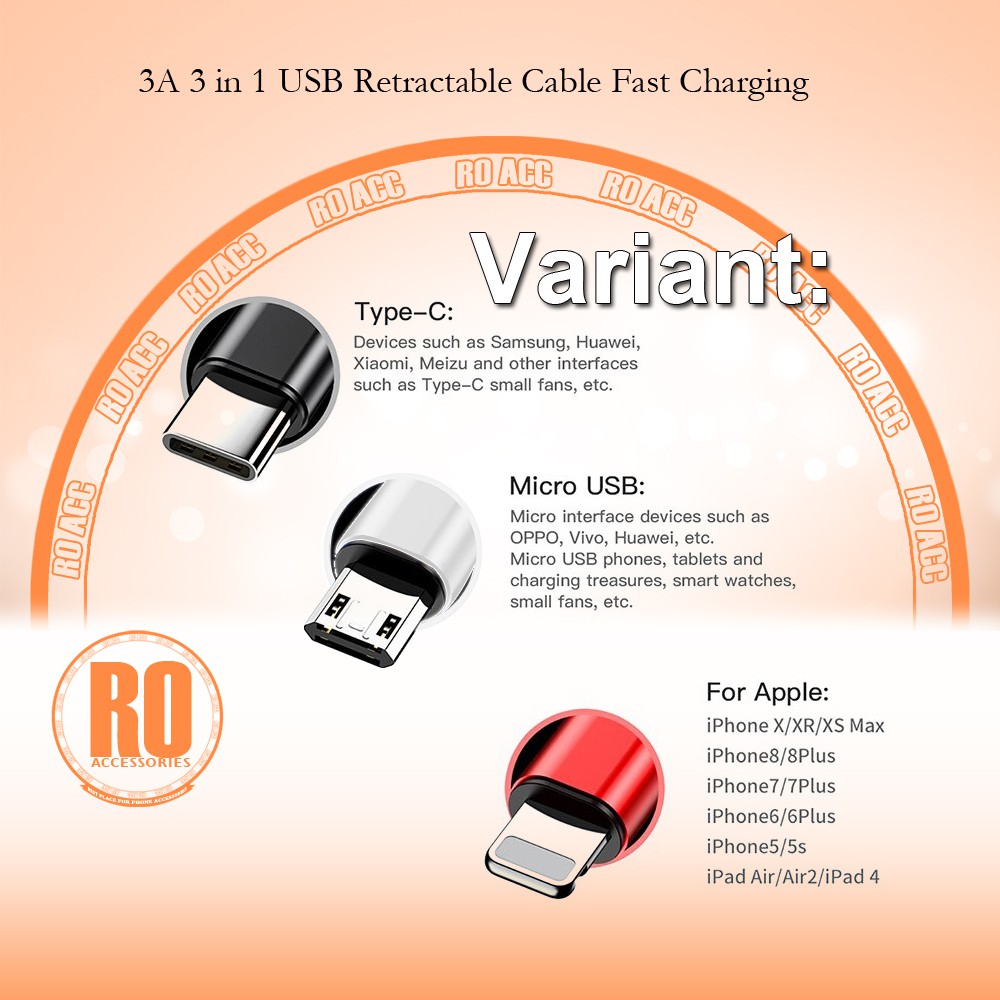 [RO ACC] NVN-KD06 NANVAN PORTABLE SPRING 3IN1 KABEL CHARGER ALL TIPE HP