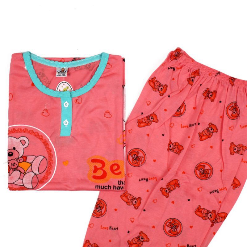 BAJU TIDUR SET PIYAMA DEWASA LENGAN PENDEK CELANA 3/4 MOTIF BEAR GIRL