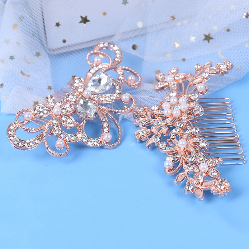 Sirkam Rose Gold Aksen Kristal+Mutiara Imitasi Tersedia 4 Pilihan untuk Pesta/Wanita