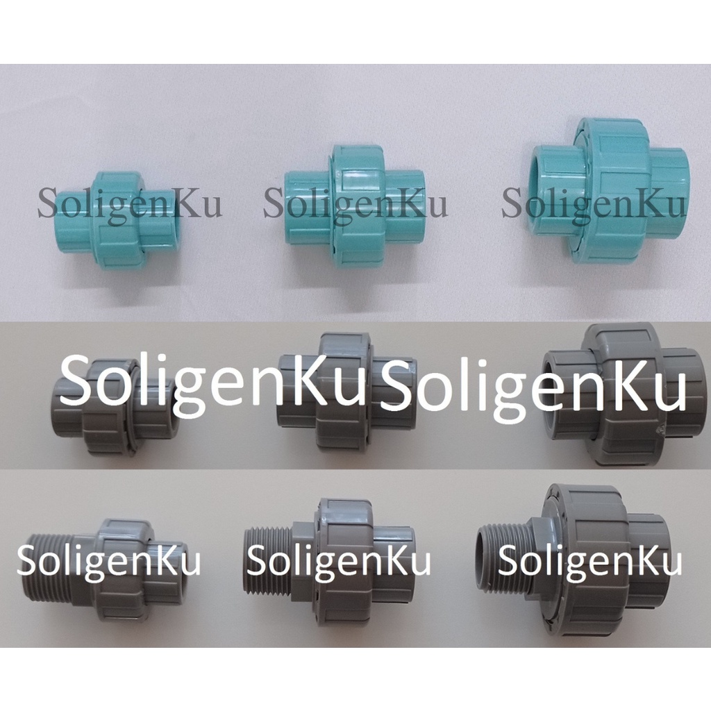 Watermur Pvc Water Mur Pompa Union Fitting 1/2,3/4,1 Inch Polos & Kombinasi Drat Luar Polos