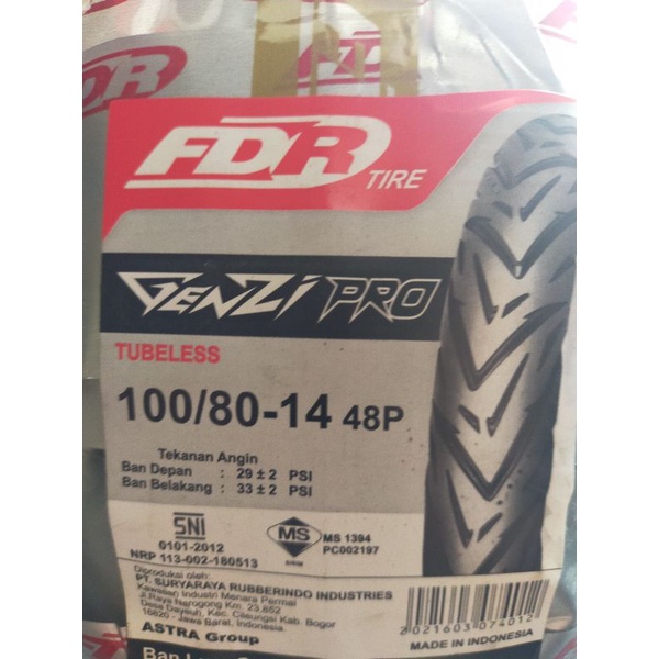 FDR BAN 100/80 14 TUBLESS BELAKANG BEAT SCOOPY14 VARIO 125 150