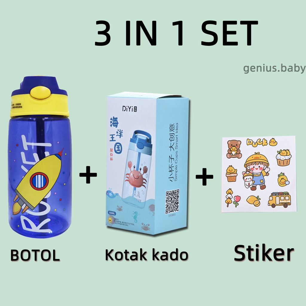 Botol Minum Anak Desain Unik Variasi Motif Karakter terdapat Sedotan BPA FREE bottol minum sedotan cangkir jerami cangkir plastik lucu cangkir kartun portabel 480ML 1000ML-1