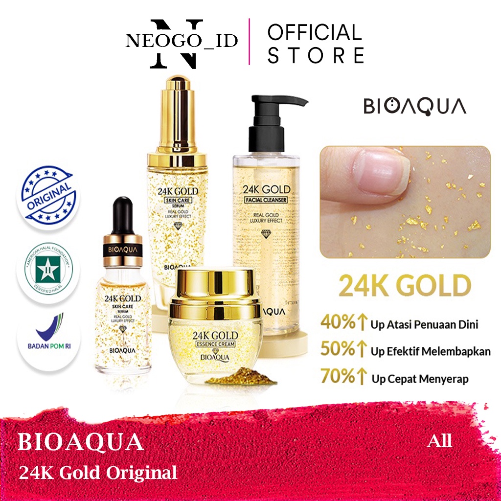[ORI] [COD] [BPOM] - BIOAQUA 24K Gold Skin Care Essence Cream/Hydrating Toner/Brightening Serum Waja