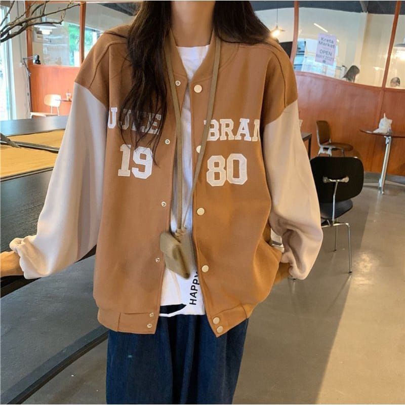 GEJEE BRAND 1980 Jacket Baseball Varcity Oversize | Switer Cewe Cowo Gaya Kasual Fleece Korean Style