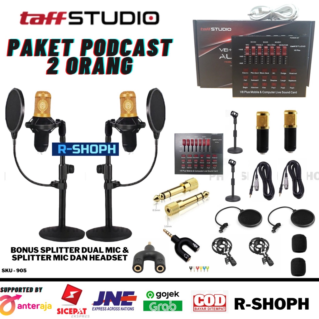 Paket Podcast 2 Orang Mic BM800 Soundcard Mixer V8S V8+