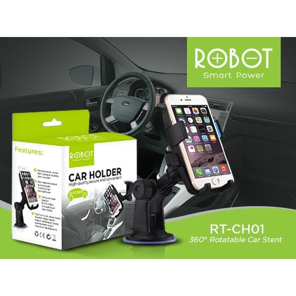 Car Holder ROBOT RT-CH01 Rotation 360 Degree Android / iPhone - Hitam
