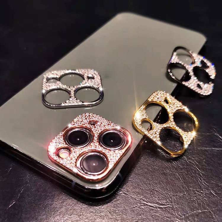 Cover Pelindung Lensa Kamera Bahan Pc Hias Batu Kristal Glitter 3d Untuk Iphone 11 12 13 Mini Pro Max