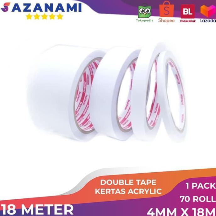 

PROMO DOUBLE TAPE 4MM x 18 METER DOUBLETAPE KERTAS PUTIH SAZANAMI ISI 70ROLL - Putih
