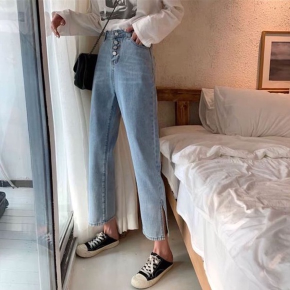 kekinian ukuran jumbo highwaist new biru murah celana jeans wanita boyfriend