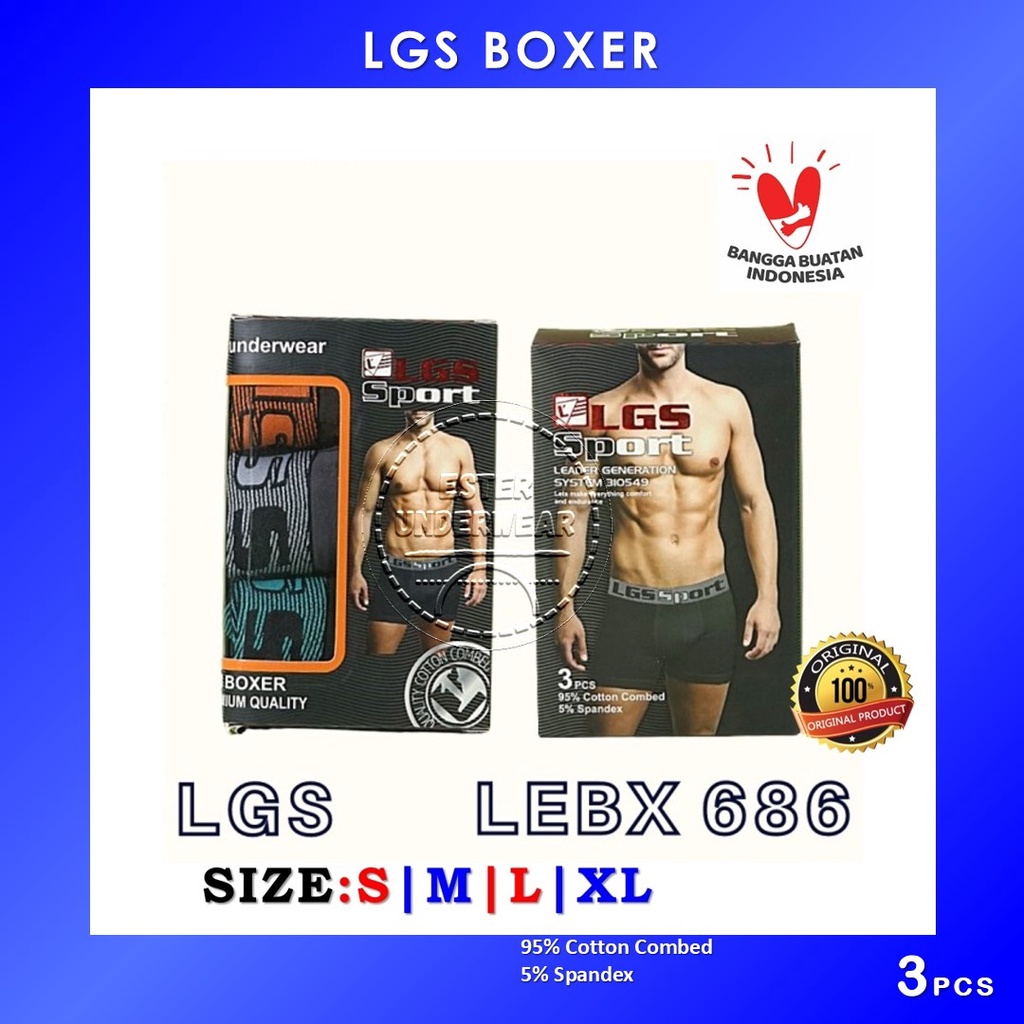 Celana Boxer Pria LGS 686 | Celana Boxer LGS LEMN 686 ISI 3 Pcs