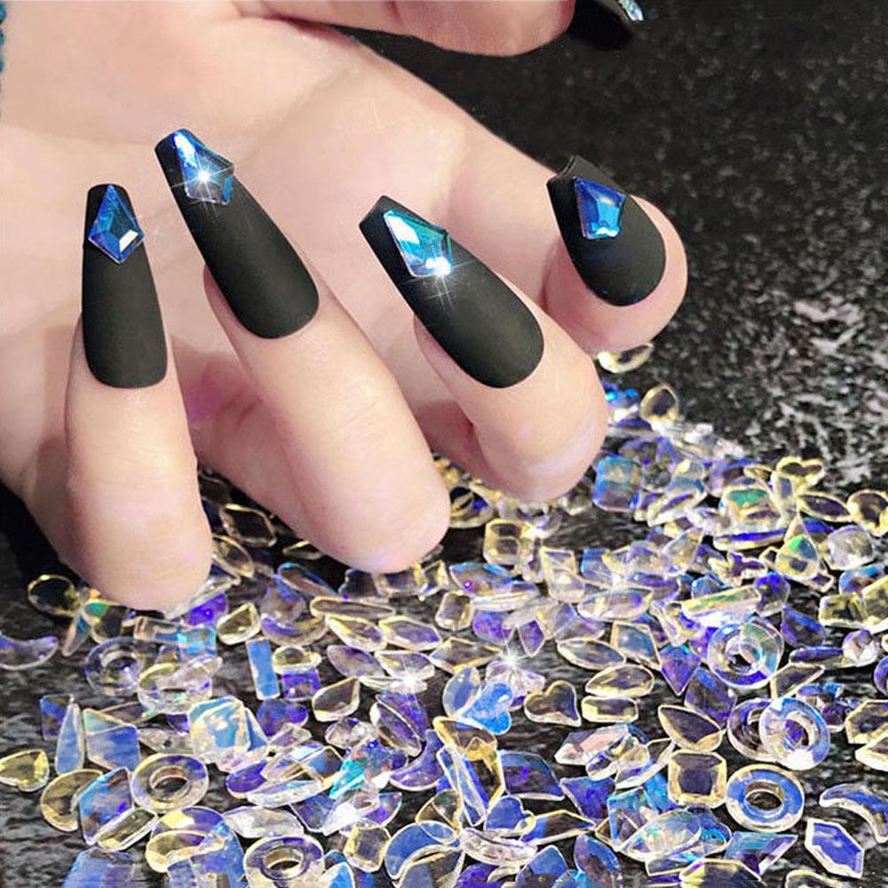 Agustina DIY Dekorasi Nail Art 100pcs 3D Hiasan Kuku Ungu Manicure Flat Shaped Diamond