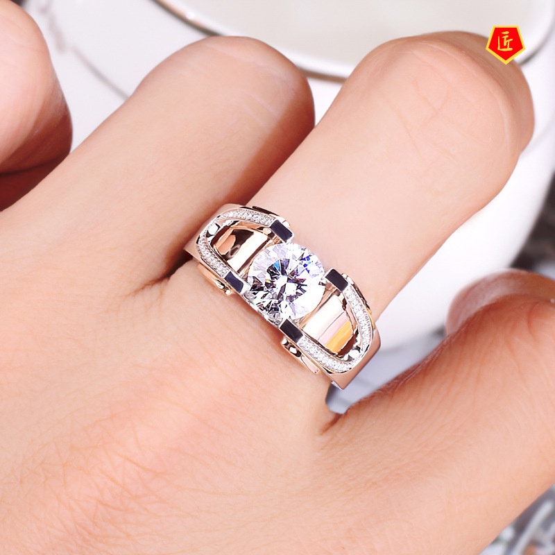 [Ready Stock]Men's Personalized Elegant Two-Color Moissanite Ring