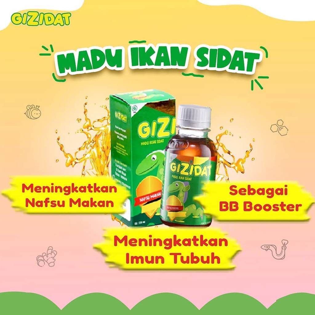 Gizidat Madu Sari Ikan Sidat - Multivitamin Penggemuk Anak Original Suplemen Penambah Nafsu Makan &amp; Berat Badan Bayi / Anak Enak Plus Probiotik Temulawak Aman Terpercaya Gizi Dat Suplemen Penambah Berat Badan Madu Angkak Cara Biar Gemuk Badan