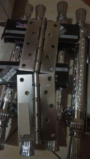 1set 4pcs Pull Handle Pintu Sisik Naga Silver + Kunci Pintu Body Pelor Pegangan Pintu Tarikan Pintu