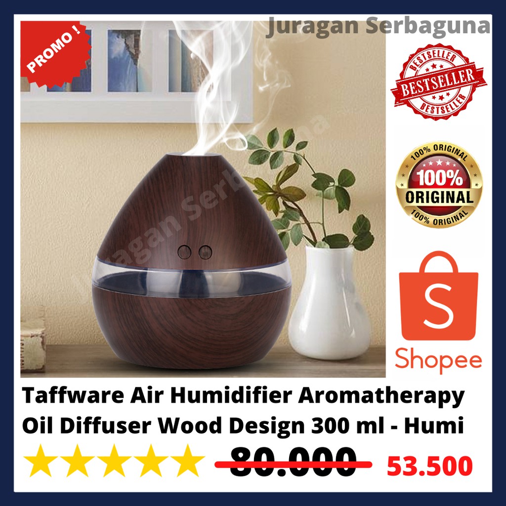 Taffware Air Humidifier Aromatherapy Oil Diffuser Wood Design 300ml - Humi H218 - Dark Brown