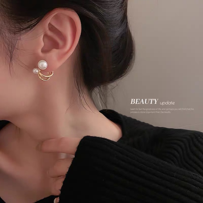 YEEZII Anting Stud Hias Mutiara Warna Emas Untuk Wanita