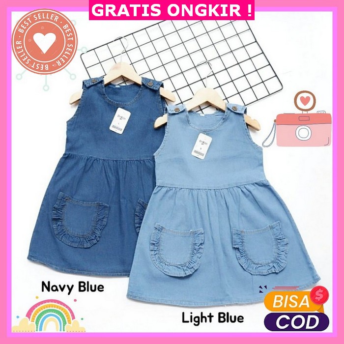 ✔✔ Gaun Dress Anak Perempuan Baju Pesta Import 034 100, Biru Dres Anak Dress Overall Jeans /Dress J